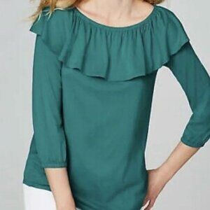J.Jill Women's Mediterranean Ruffle Neck Shirt - Size LP - NWT